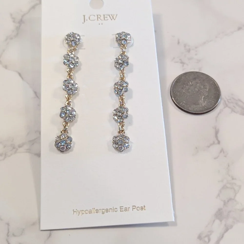 J.Crew Factory Linear Crystal Flower Statement Earrings